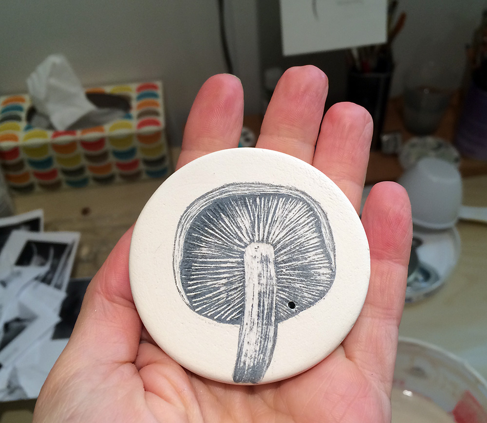 Mushroom: underglaze on bisque