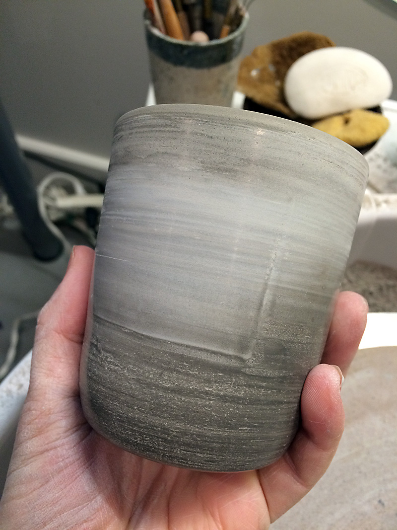Marbled clay, polished with the back of a spoon