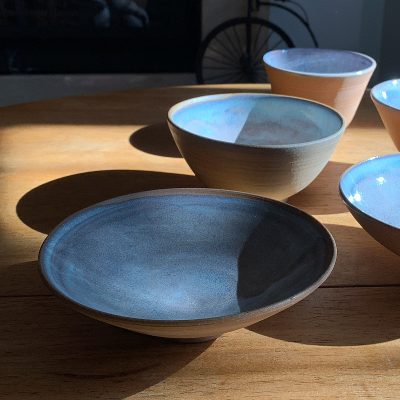 Small bowls with purple-blue glaze